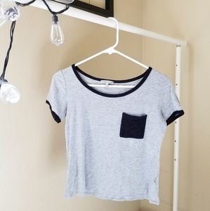 Grey & Black Pocket Tee | Charlotte Russe
